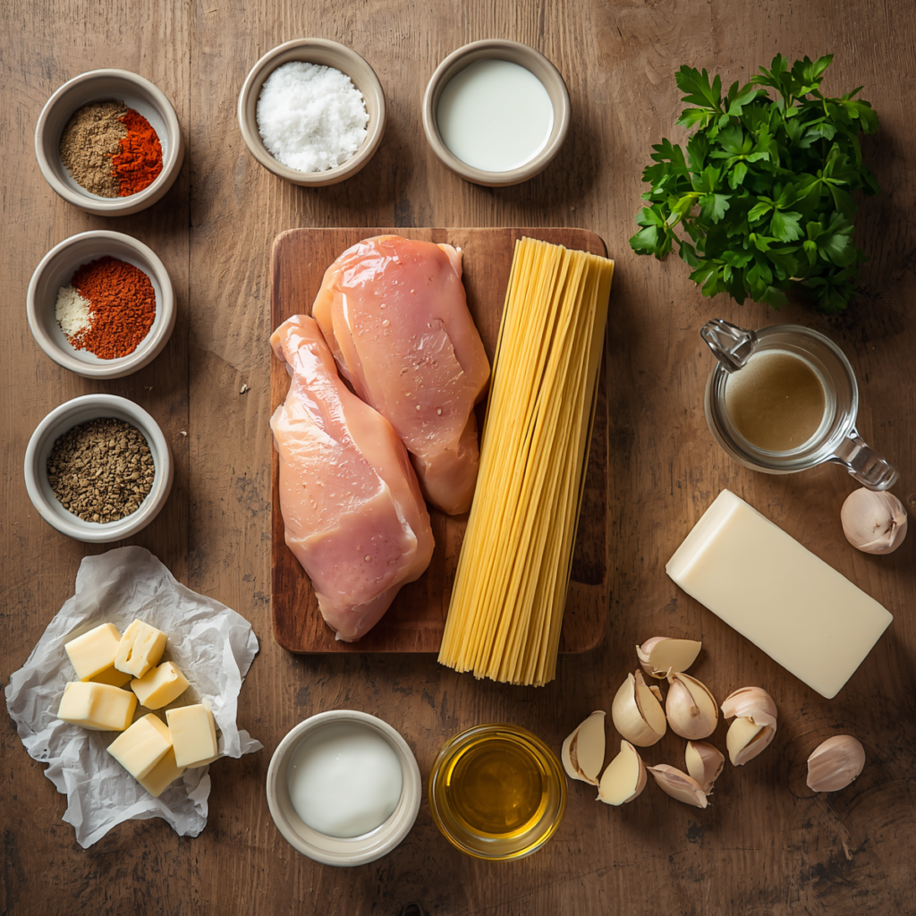 Ingredients for blackened chicken alfredo